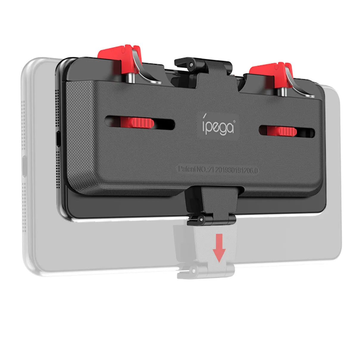 Black PG-9137 mobile phone trigger grip controller with adjustable sliding button and telescopic phone clip