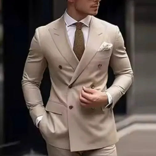 Men's two-piece suit in a Korean-style slim fit, crafted from a cotton-polyester blend for business and casual occasions with a size range from XXS to 7XL.