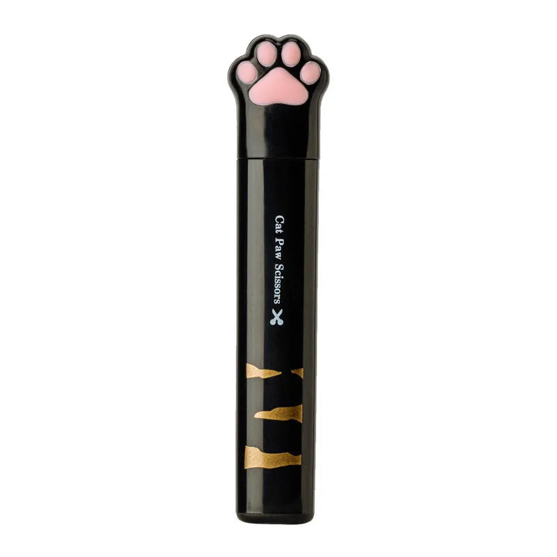 Closed cat paw design mini folding scissors showing safety lock, in choice of colours.