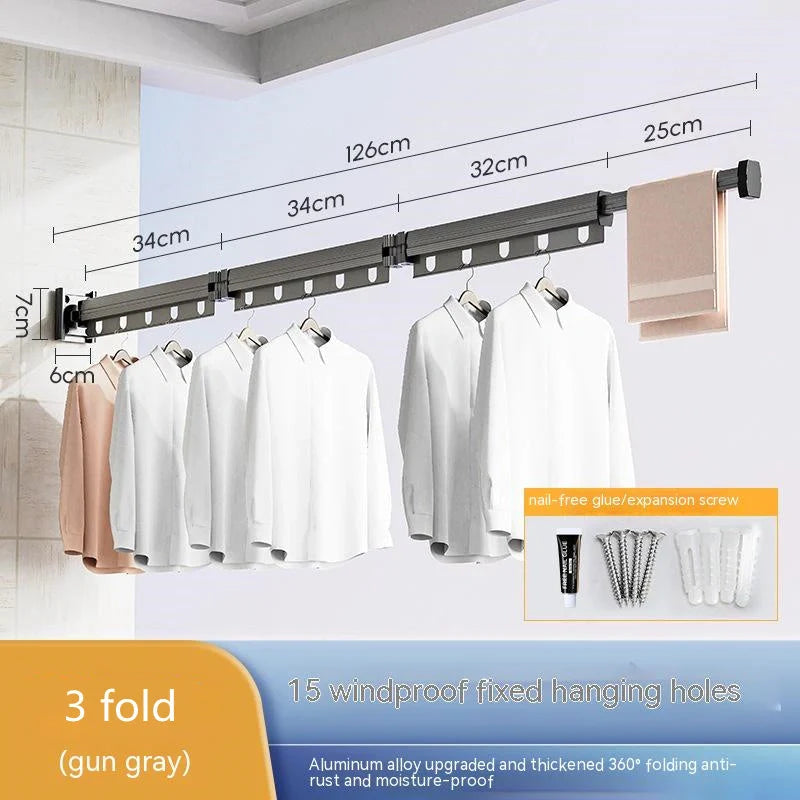 Aluminium suction cup folding clothes hanger with retractable drying rack