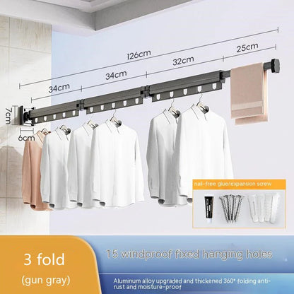 Aluminium suction cup folding clothes hanger with retractable drying rack