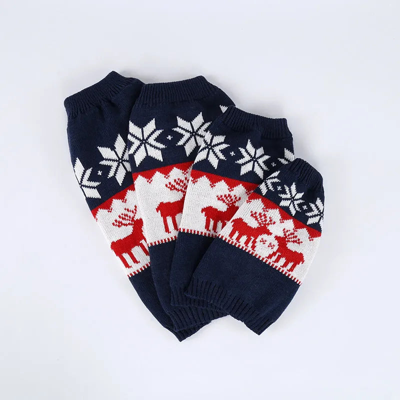 Navy blue knitted Christmas sweater for dogs in traditional European American style