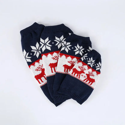 Navy blue knitted Christmas sweater for dogs in traditional European American style