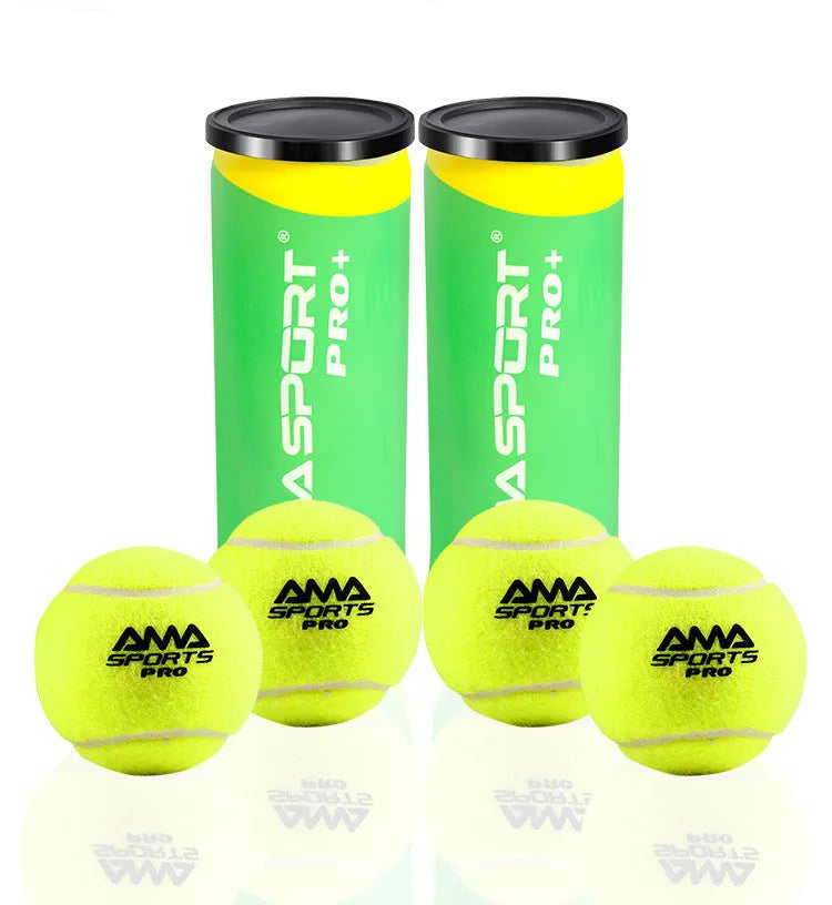 Three high elasticity training tennis balls for cage plate tennis and cricket practice