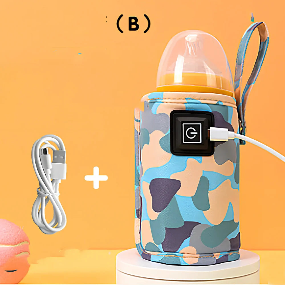 Portable milk bottle warmer with adjustable 55mm-75mm sleeve and temperature control