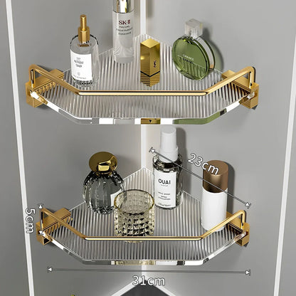 Acrylic bathroom shelving unit with space aluminium frame in gold or silver finish