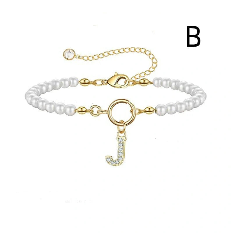 2024 Fashion Toggle Clasp Initial Bracelet with 6mm Pearl