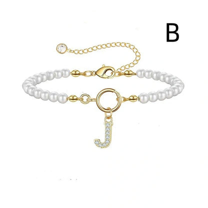 2024 Fashion Toggle Clasp Initial Bracelet with 6mm Pearl