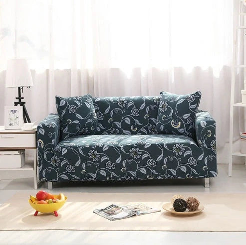 Elastic sofa cover in navy blue with high-density fabric for stain protection