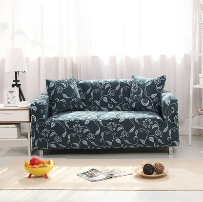 Elastic sofa cover in navy blue with high-density fabric for stain protection