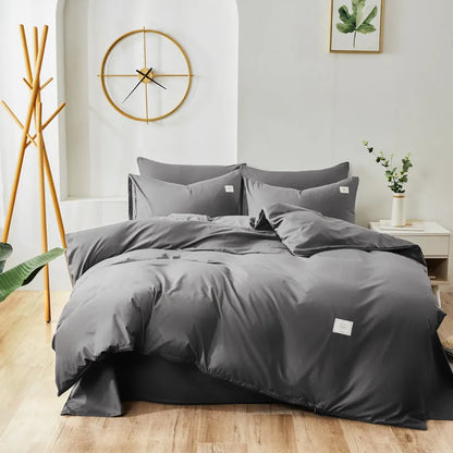Home Textile bedding set showing duvet cover, flat sheet and pillowcases in a choice of ten colours.
