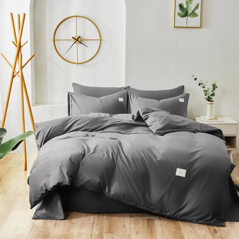 Home Textile Bedding Set 3PCS or 4PCS Duvet Cover Flat Sheet Pillowcase - Choice of 1.2m, 1.5m, 1.8m or 2m Size in Bean Paste Grey, Dark Green, Light Pink Grey and 10 Colours