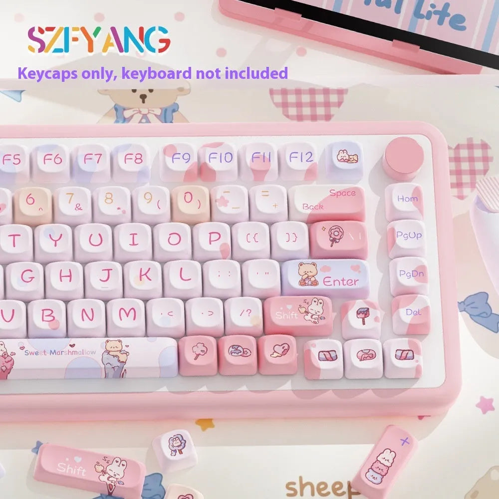 Sweet Cotton Candy gradient PBT keycap set for mechanical keyboards, showing pink to blue colour transition.