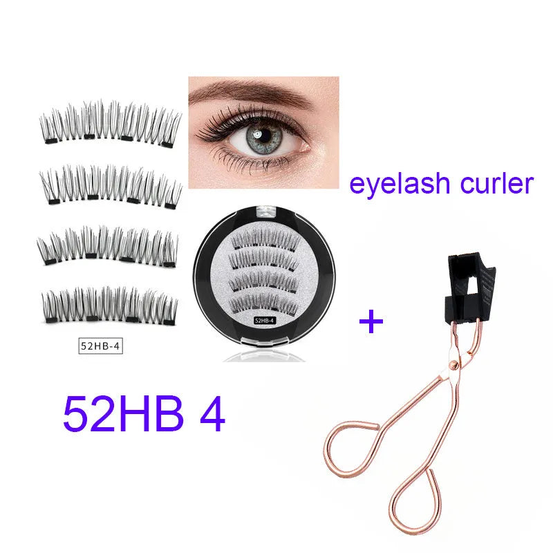 Four magnet false eyelashes in imported fibre with hand made construction and optional eyelash curler