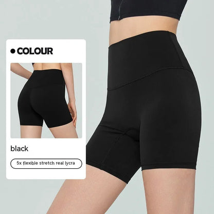 Women's high-waist Lycra yoga shorts in leaf green for yoga and fitness