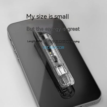 Black plastic USB rechargeable handheld flashlight with charging cable.