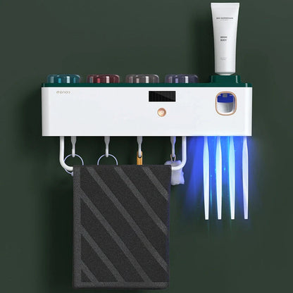 Multifunctional UV Germicidal Toothbrush Rack with magnetic cup and sterilisation feature