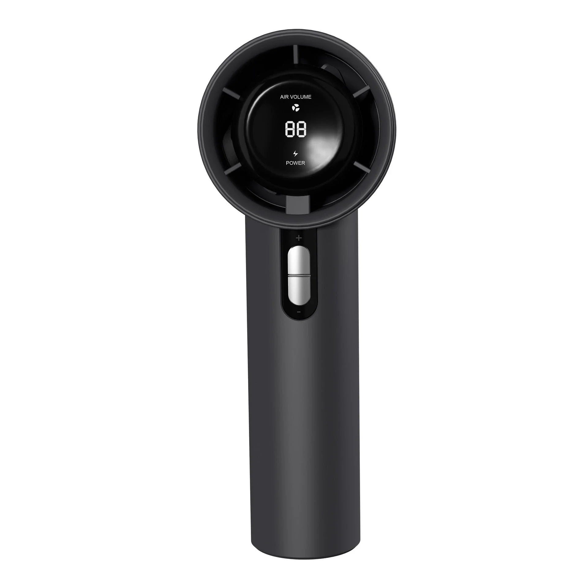 Powerful portable handheld turbine fan with cooling system, adjustable airflow, long-lasting battery, and compact design for on-the-go refreshment.
