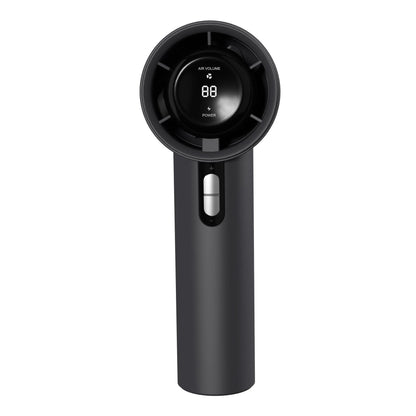 Powerful portable handheld turbine fan with cooling system, adjustable airflow, long-lasting battery, and compact design for on-the-go refreshment.