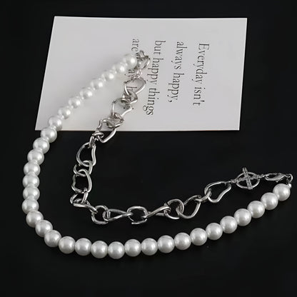 White geometric acrylic clavicle chain necklace with asymmetric design and twisted chain style