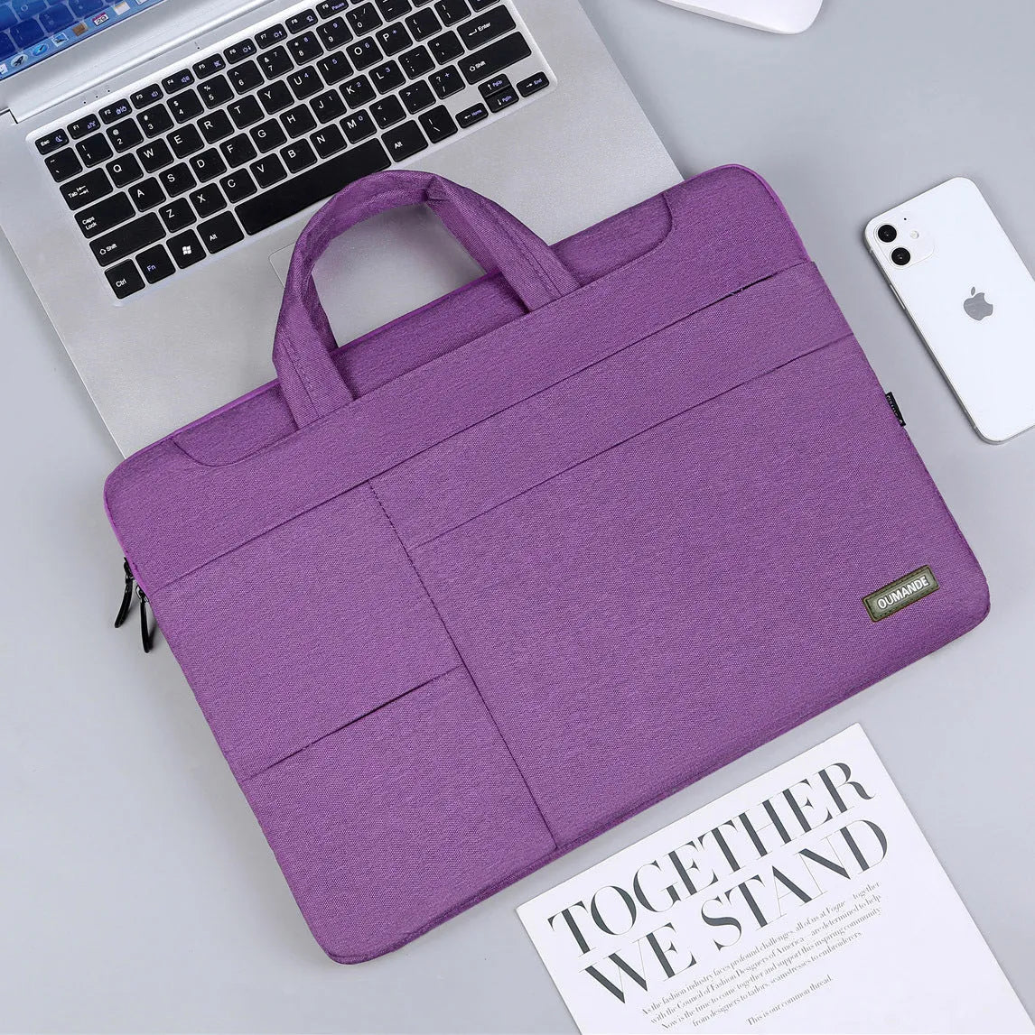 Waterproof Oxford cloth 15.6-inch laptop bag for business in dark grey with sewing line detail