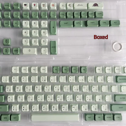 Matcha-themed PBT keycap set with 124 keys and dye-sublimated legends in multiple languages