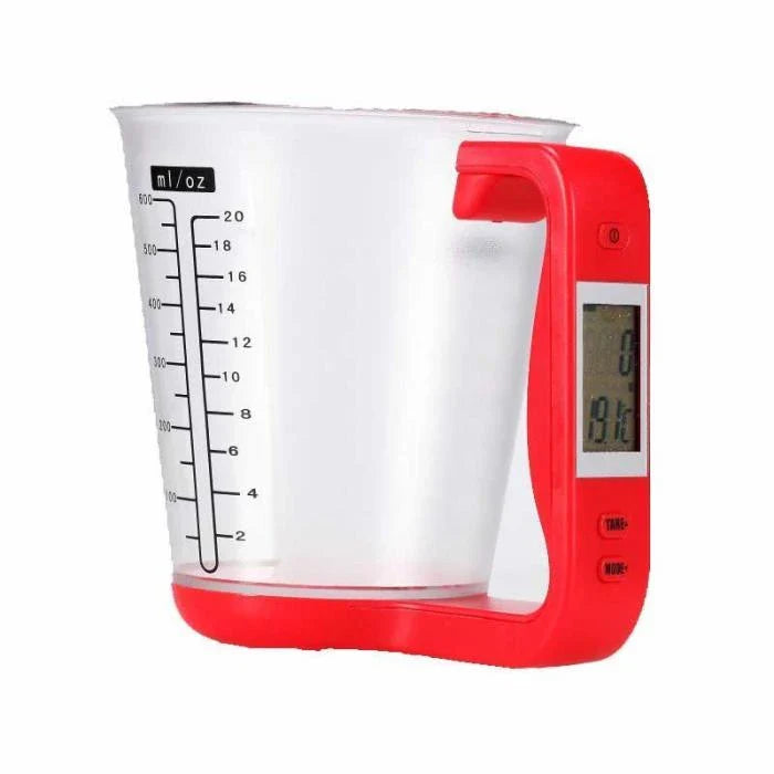 All-in-One Digital Measuring Cup and Kitchen Scale with LCD Display, Temperature Sensor, and Conversion Features