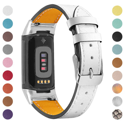 Genuine leather strap for Fitbit charge5/6 smartwatch adjustable 5.5-8.1 inches 16 colours