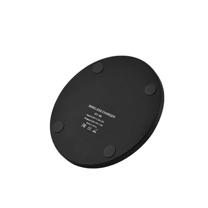 Ultra-thin square aluminium wireless charging pad in black, red, white, or yellow.
