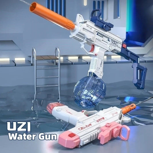 Children's Automatic UZI Electric Backpack Water Gun in blue and pink for summer outdoor fun