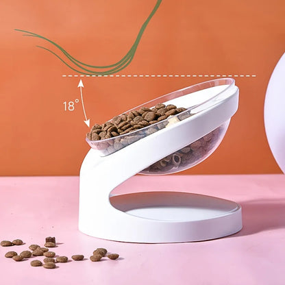 White elevated cat food bowl with tilt angle and neck support ridge