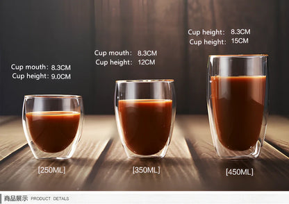 Chinese style double-layer glass coffee cup showing heat-resistant construction and traditional design elements