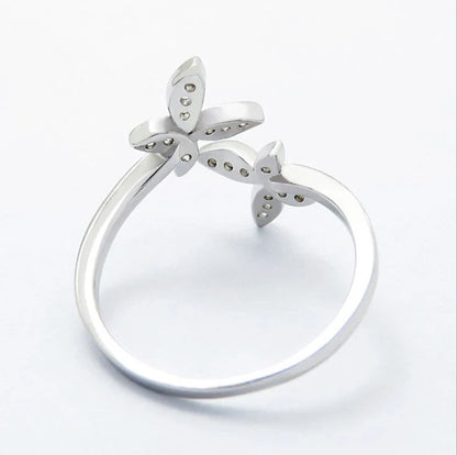 Elegant sterling silver adjustable butterfly ring with gem embellishments