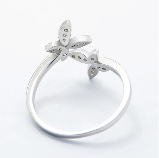 Elegant sterling silver adjustable butterfly ring with gem embellishments