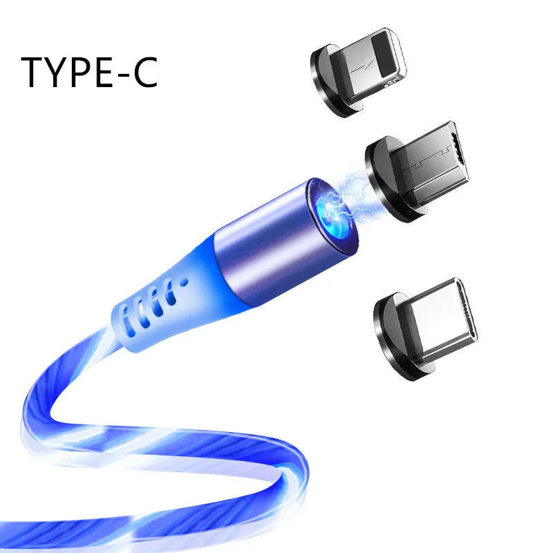 Colourful magnetic streamer data cable, 1m, 5V/2A, PVC, with Micro, Apple, or Type-C interface.