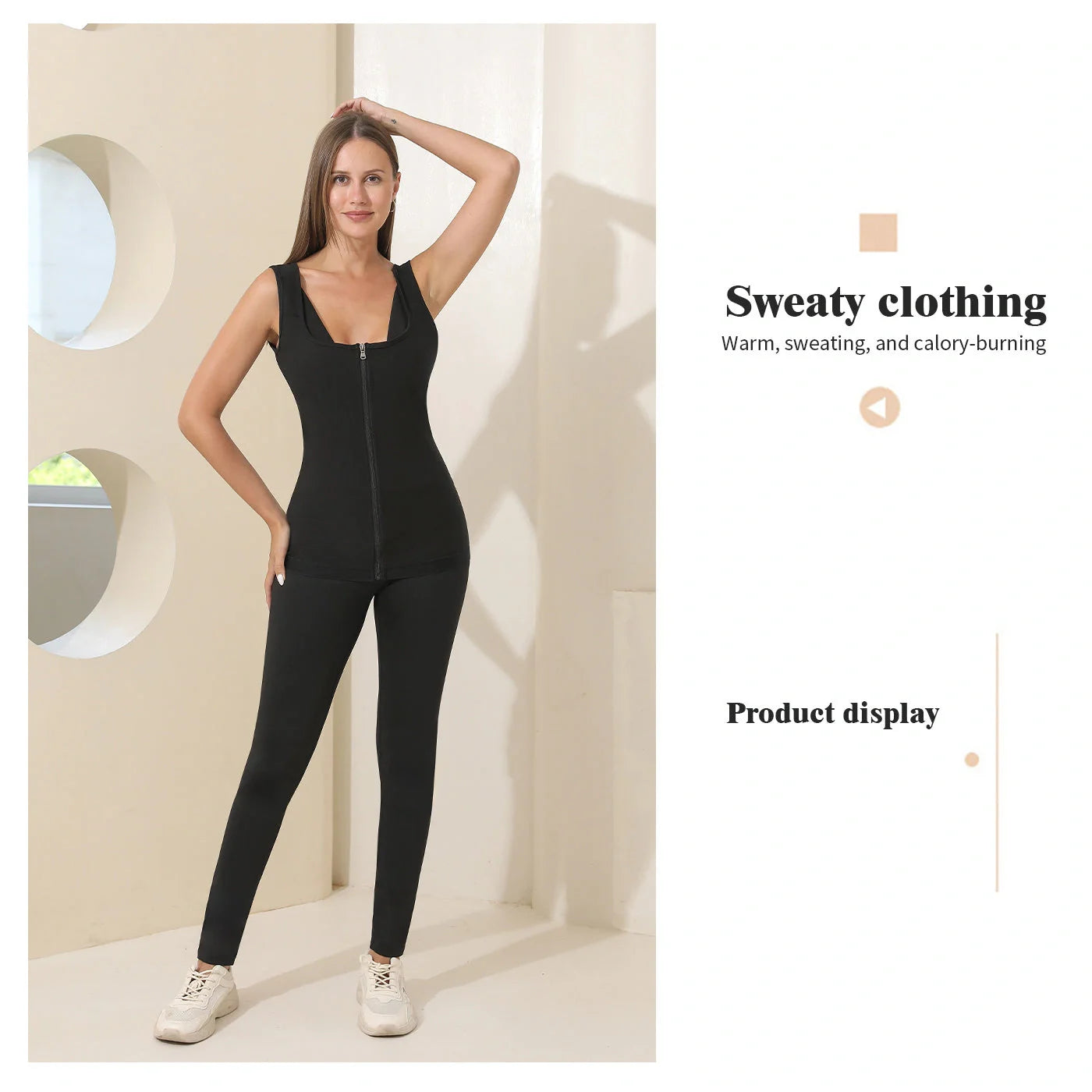 Women's black zip vest shapewear sweatshirt for stormy weather comfort and style
