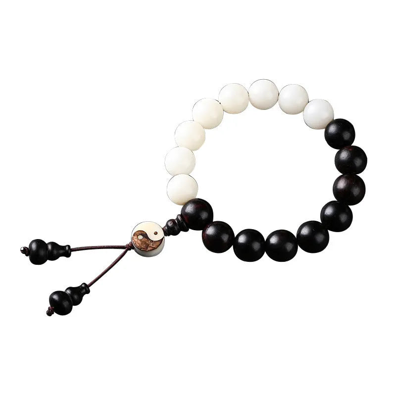 Handcrafted White Corypha Umbraculifera Blackwood bead bracelet with eight-diagram pattern