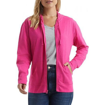 A loose fit solid colour hooded sweatshirt on a hanger, shown in one of six colour options.