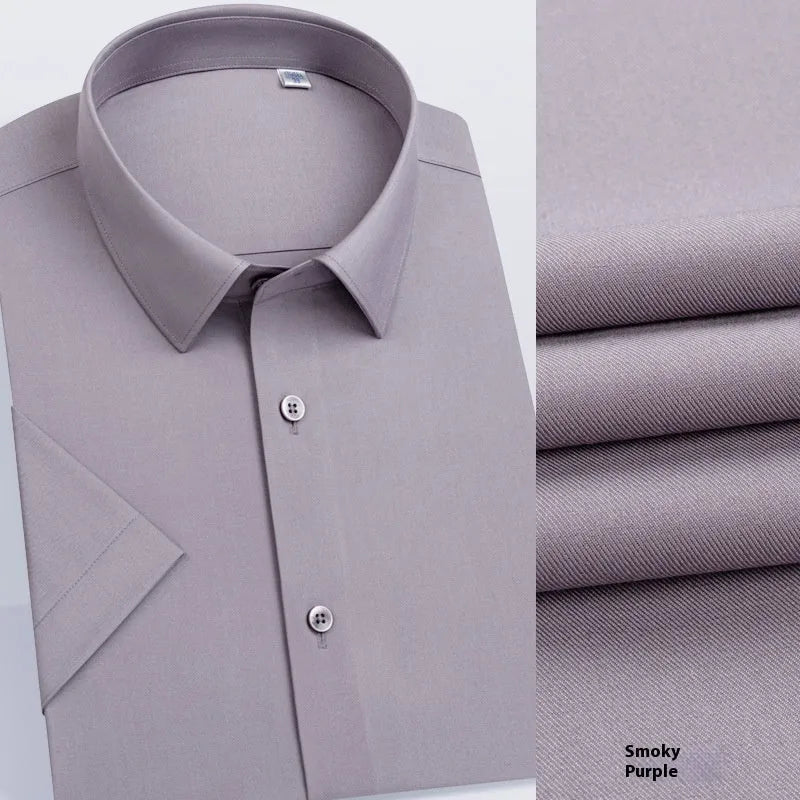 Men's long-sleeved mulberry silk business shirt in light blue with regular cut and cardigan style