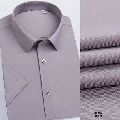 Men's long-sleeved mulberry silk business shirt in light blue with regular cut and cardigan style