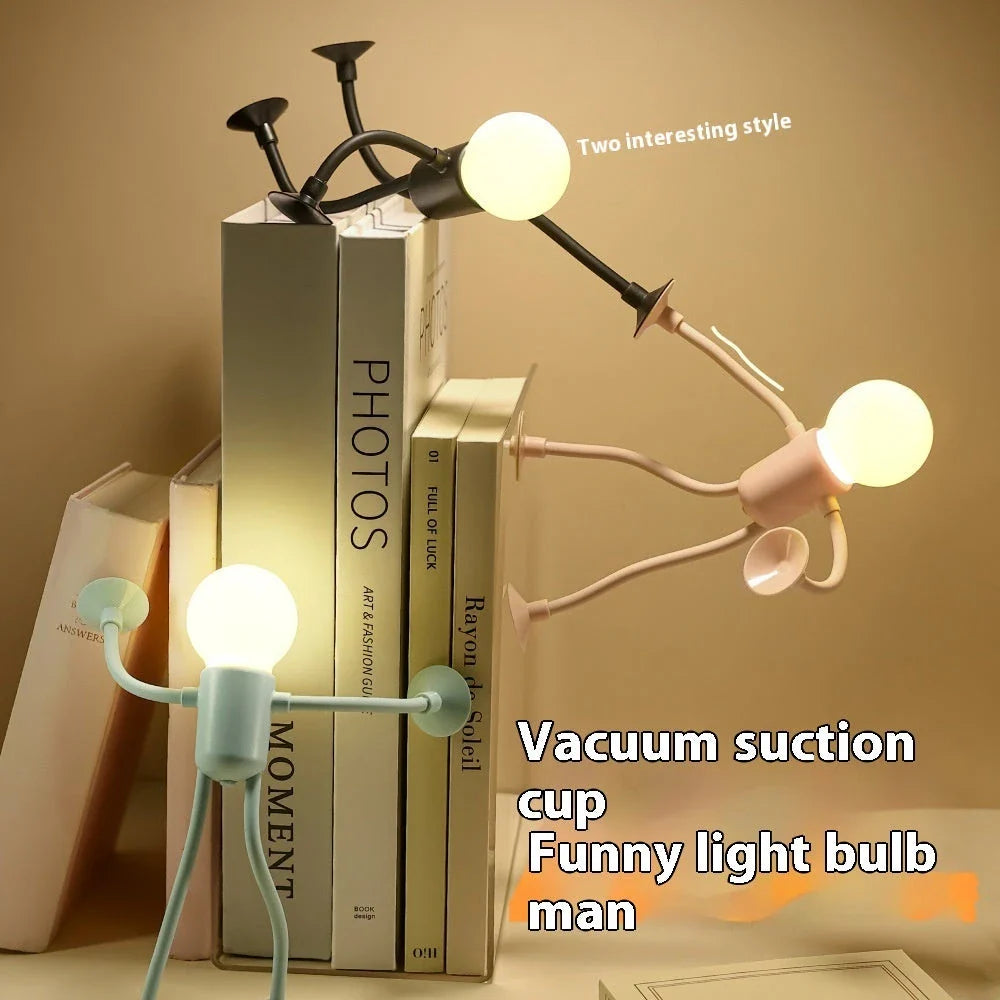 Adjustable night light with sportsman design, vacuum suction, and one-button operation for versatile desk or decor use