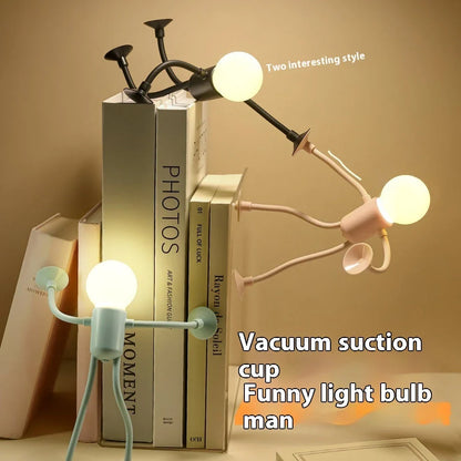 Adjustable night light with sportsman design, vacuum suction, and one-button operation for versatile desk or decor use