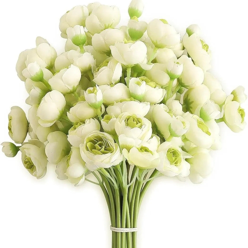 Six simulation silk mini bridal bouquets with white and pink flower heads for wedding or home decoration