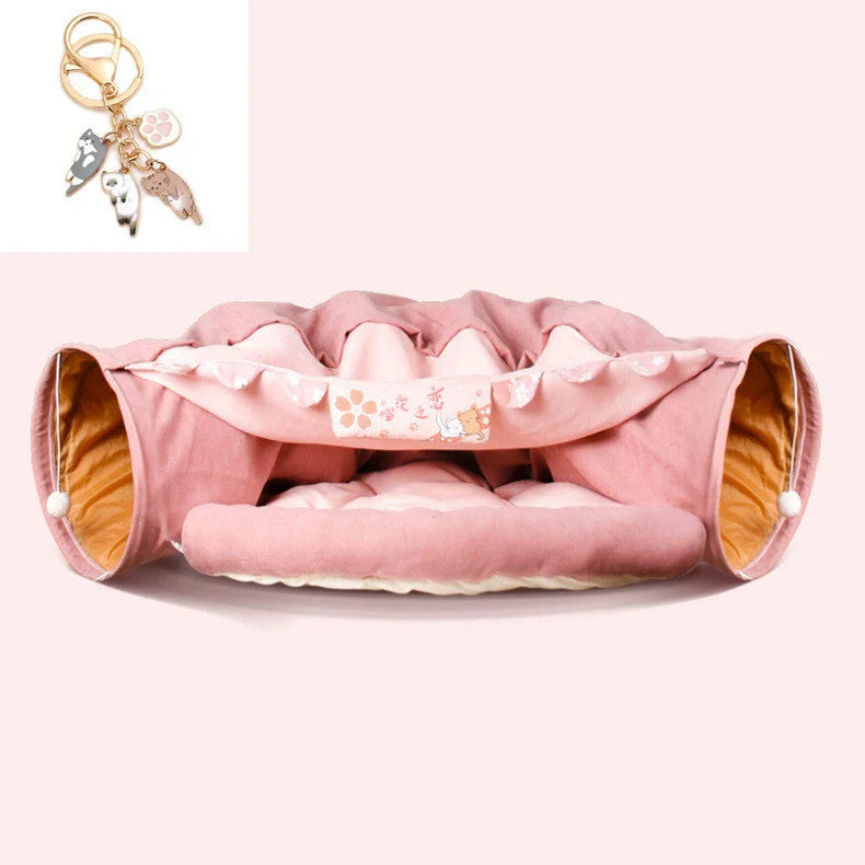 Collapsible cat tunnel made of durable, washable cloth in various colours for feline playtime and relaxation