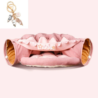 Collapsible cat tunnel made of durable, washable cloth in various colours for feline playtime and relaxation