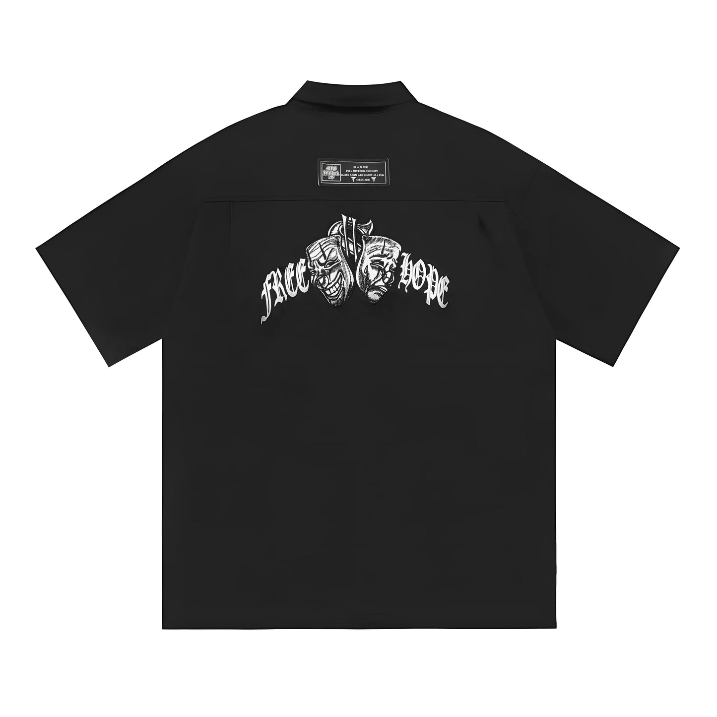Men's black cotton blend loose fit half sleeve pocket shirt with embroidery