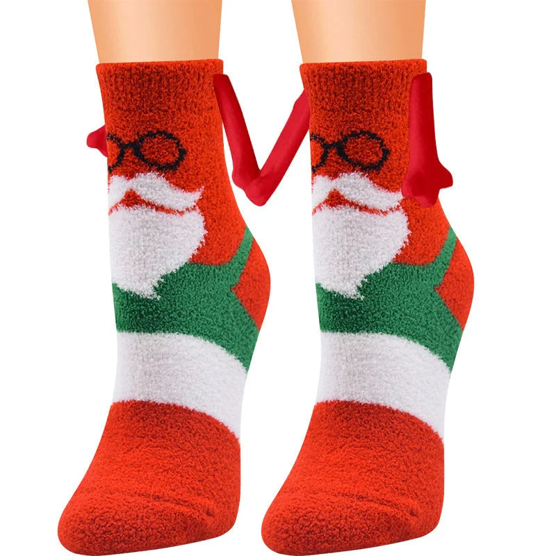 Christmas couple socks with magnetic suction feature for hand holding, in various animal patterns