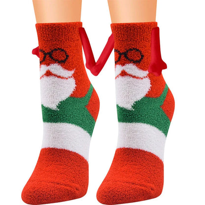 Christmas couple socks with magnetic suction feature for hand holding, in various animal patterns