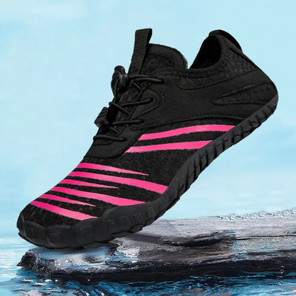 Quick-drying beach shoes with mesh lining and natural rubber sole in light gray, black or rose red, sizes 36-46