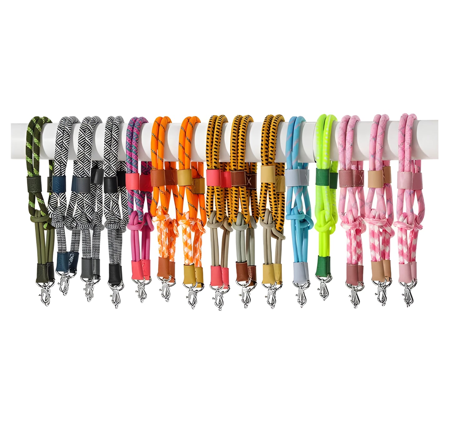 Braided rope and leather shoulder strap with a metal buckle in gold or silver finish